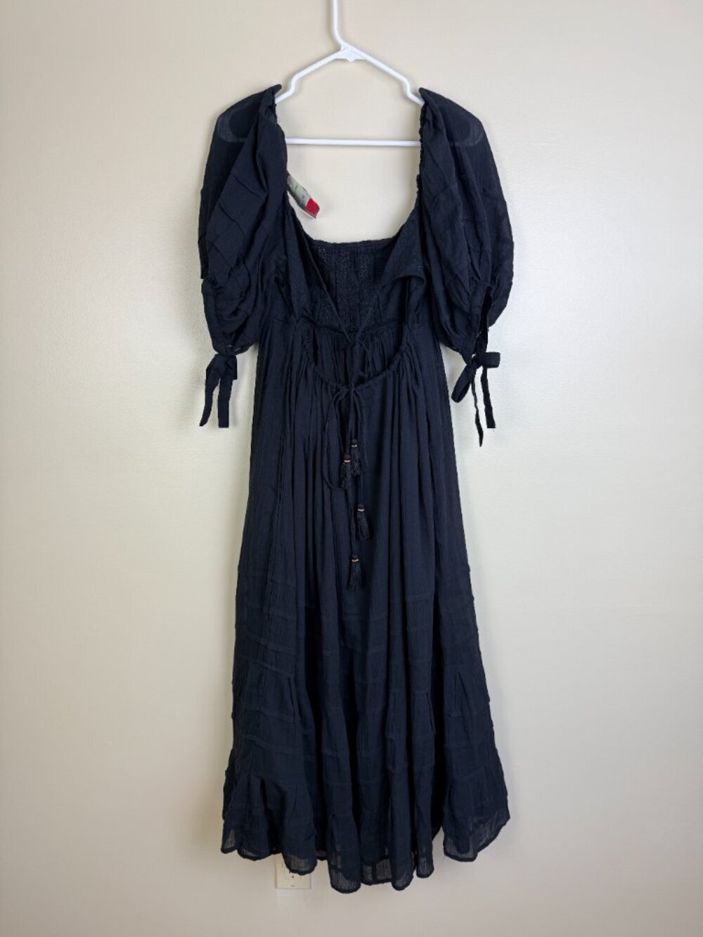 Free People Let's Be Friends black midi dress with a back cutout and puff sleeve - Picture 6 of 16